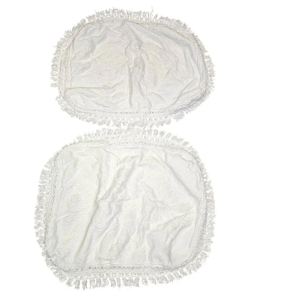 Chenille Pillow Shams Set of 2 White Cotton Standard 20X28 Fringe Floral Cottage